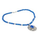Chalcedony pendant necklace, 'Mughal Garden' - Blue Chalcedony Sterling Silver Necklace
