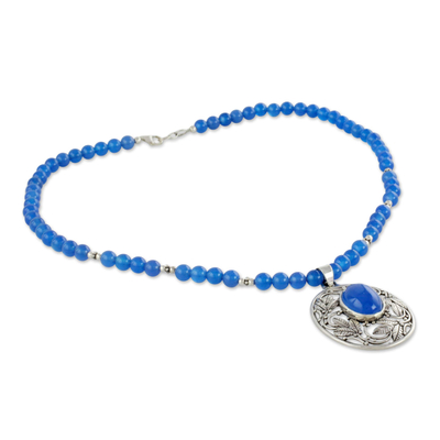 Halskette mit Chalcedon-Anhänger - Blaue Chalcedon-Halskette aus Sterlingsilber