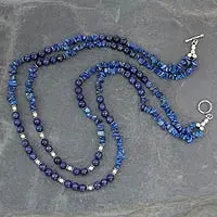 Lapis lazuli strand necklace, 'Blue Mystique' - Handcrafted Lapis Lazuli Double Strand Necklace