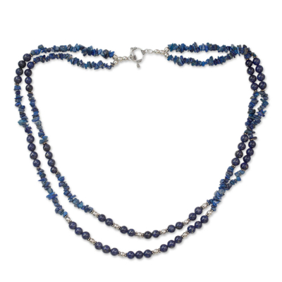 Collar de hilo de lapislázuli - Collar de dos vueltas de lapislázuli hecho a mano