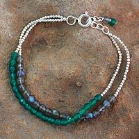 Labradorite and onyx beaded bracelet, 'In Peace' - Handcrafted Sterling Silver Bracelet from India