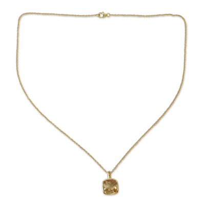 Gold vermeil citrine pendant necklace, 'Modern Charm' - Hand Made Gold Vermeil Faceted Citrine Necklace