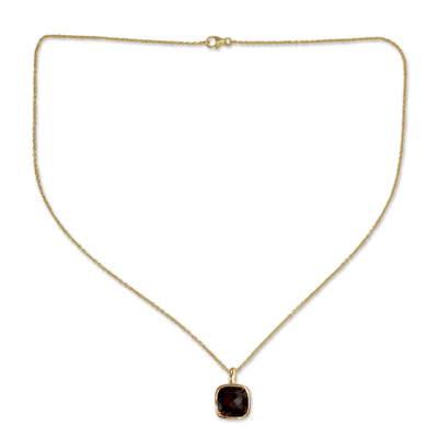 Collar colgante de oro vermeil con cuarzo ahumado - Collar de oro vermeil facetado con cuarzo ahumado hecho a mano