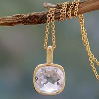 Gold vermeil quartz pendant necklace, 'Modern Charm' - Hand Made Gold Vermeil Faceted Quartz Necklace