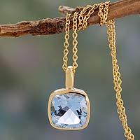 Gold vermeil blue topaz pendant necklace, 'Modern Charm'