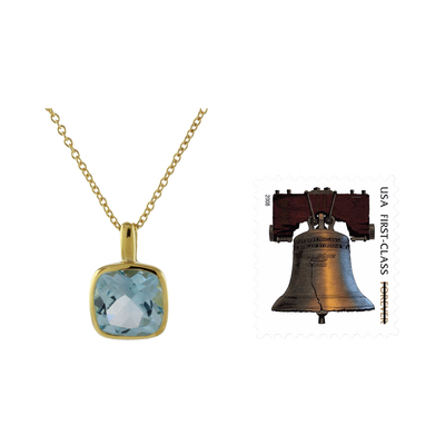 Gold vermeil blue topaz pendant necklace, 'Modern Charm' - Hand Made Gold Vermeil Faceted Blue Topaz Necklace