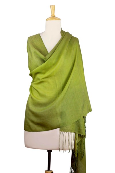 Silk and wool shawl, 'Persian Forest' - Handcrafted Wrap Silk Wool Blend Shawl