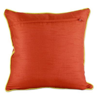 Applique cushion covers, 'Paisley Sun' (pair) - Embroidered Applique Red and Yellow Cushion Covers (Pair)