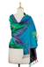 Varanasi silk shawl, 'Cool Color Fusion' - Tie Dye Blue and Green Varanasi Silk Shawl (image 2a) thumbail