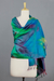 Varanasi silk shawl, 'Cool Color Fusion' - Tie Dye Blue and Green Varanasi Silk Shawl (image 2b) thumbail