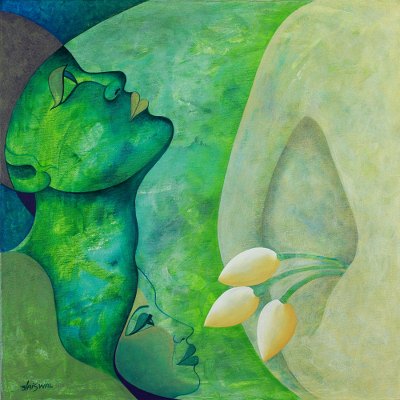 'Moonlight Meditation' - Modern Expressionist Hindu Painting
