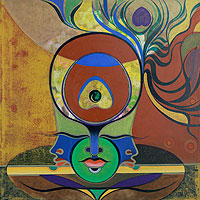 'Meditación musical - Tranquilidad' - Pintura de bellas artes firmada por la deidad del hinduismo surrealista