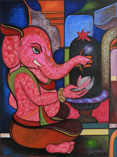 Red Ganesha Painting from India