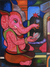 'Worshipping Ganesha' - Rotes Ganesha-Gemälde aus Indien