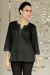 Cotton tunic, 'Midnight Glow' - Black Cotton Tunic with Silver Details (image 2) thumbail