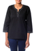 Cotton tunic, 'Midnight Glow' - Black Cotton Tunic with Silver Details thumbail
