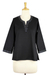 Cotton tunic, 'Midnight Glow' - Black Cotton Tunic with Silver Details (image 2c) thumbail
