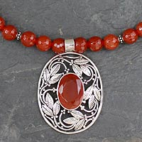 Carnelian pendant necklace, 'Mughal Garden' - Indian Carnelian and Sterling Silver Necklace