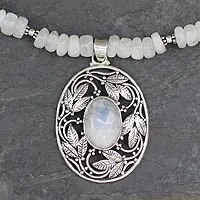 Rainbow moonstone pendant necklace, 'Mughal Garden'