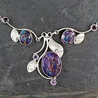 Amethyst-Y-Halskette, „Dew Blossom“ – handgefertigte Halskette aus lila Türkis und Amethyst aus Indien