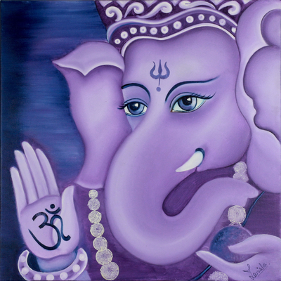 'Pious Ganesha' - Hinduism Deity Signed Fine Art Painting