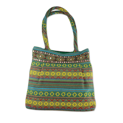 Handwoven Green Cotton Gujarat Style Shoulder Bag