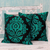Cotton cushion covers, 'Teal Beauty' (pair) - Teal and Black Embroidered Cotton Cushion Covers (Pair)