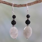 Onyx and labradorite dangle earrings, 'Midnight Mist' - Artisan Made Onyx and Labradorite Earrings
