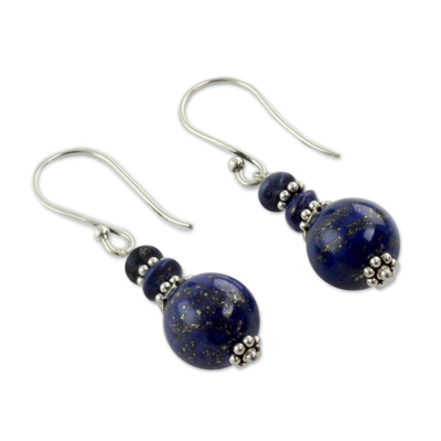 Lapis lazuli dangle earrings, 'Chakra Universe' - Fair Trade Lapis Lazuli Handcrafted Earrings