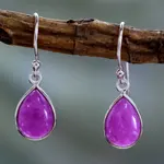 Sterling silver dangle earrings, 'Fuchsia Fashion' - Sterling Teardrop Earrings with Fuchsia Quartz