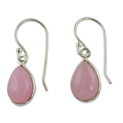 Sterling silver dangle earrings, 'Rose Fashion' - Sterling Teardrop Earrings with Pink Quartz