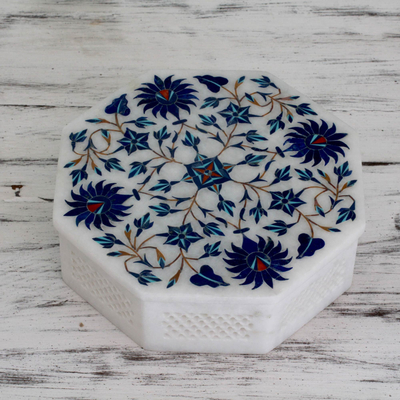 Marble inlay jewelry box, Blue Bouquet