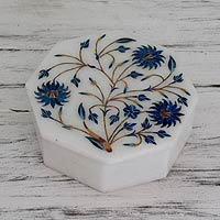 Marble inlay jewelry box, 'Country Meadow' - Handcrafted Marble Inlay jewellery Box
