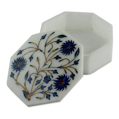 Marble inlay jewelry box, 'Country Meadow' - Handcrafted Marble Inlay Jewelry Box