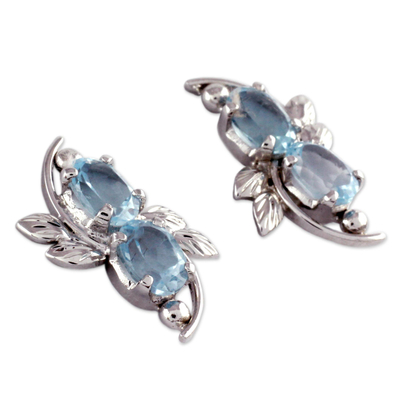 Blue topaz button earrings, 'Elegant Azure' - 4 Carat Blue Topaz Earrings