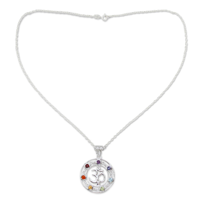 Multi-gemstone chakra necklace, 'Om Magnificence' - 6.3 Cts Multi-gemstone Medallion Necklace