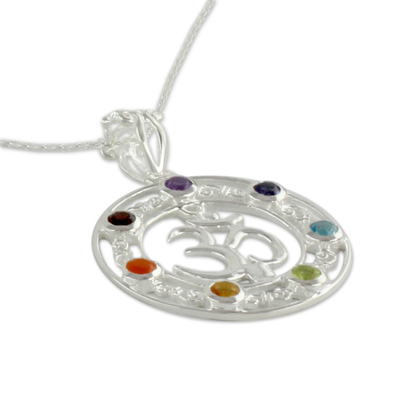 Collar de chakras con Múltiples piedras preciosas - Collar Medallón Multi-Gemas 6.3 Cts