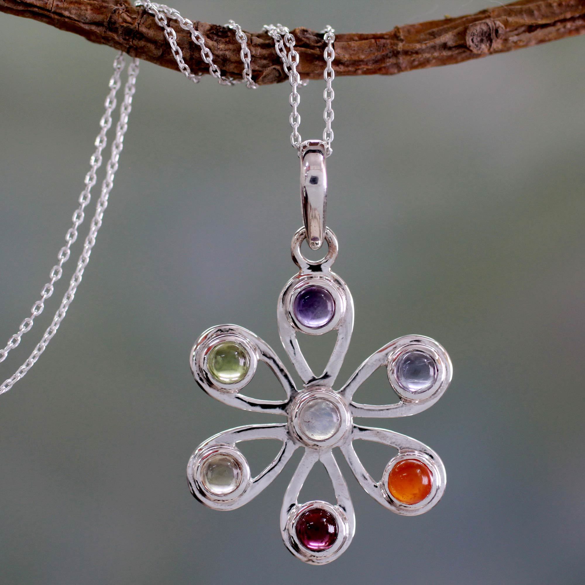 Sterling silver earrings - Multi Gemstone Sterling Silver Necklace Chakra Jewelry