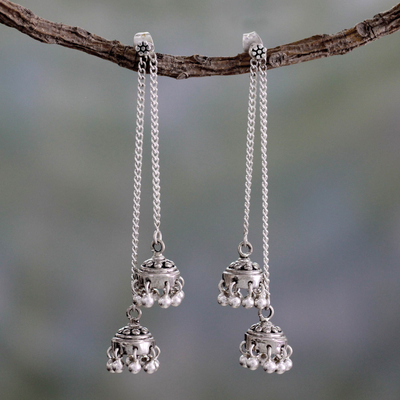 Sterling silver dangle earrings, 'Wedding Bells' - Indian Sterling Silver Detachable Jhumki Earrings