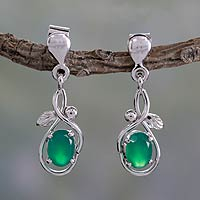 Sterling silver dangle earrings, 'Forest Treasure' - Sterling Silver and Green Onyx Fair Trade Earrings