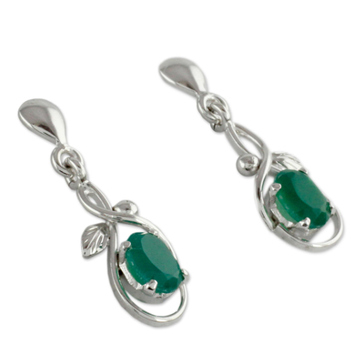 Sterling silver dangle earrings, 'Forest Treasure' - Sterling Silver and Green Onyx Fair Trade Earrings