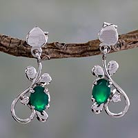 Sterling silver dangle earrings, 'Forest Dream' - Fair Trade Sterling Silver and Green Onyx Earrings