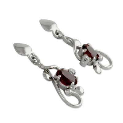 Garnet dangle earrings, 'Pure Love' - 2 Carat Garnet and Sterling Silver Earrings
