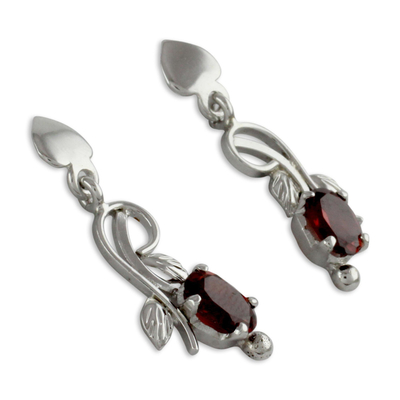 Garnet dangle earrings, 'Romantic Temptation' - 2 Carat Garnet and Sterling Silver Earrings