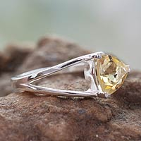 Citrine solitaire ring, 'Love Triangle' - Solitaire Citrine Ring Crafted in Sterling Silver