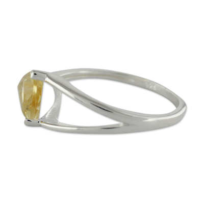 Citrine solitaire ring, 'Love Triangle' - Solitaire Citrine Ring Crafted in Sterling Silver