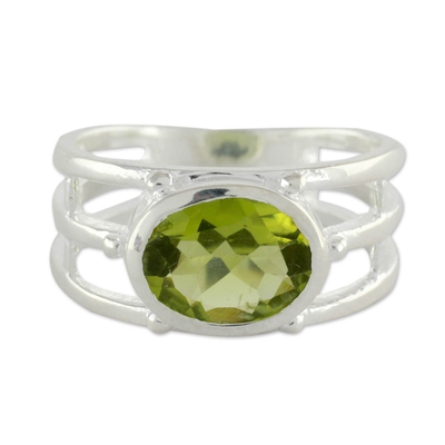 Peridot single stone ring, 'Forest Glow' - Peridot Ring Crafted of Sterling Silver