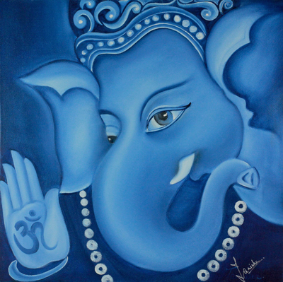 'Manomay Ganesha' - Deidad espiritual hindú firmada pintura de bellas artes.