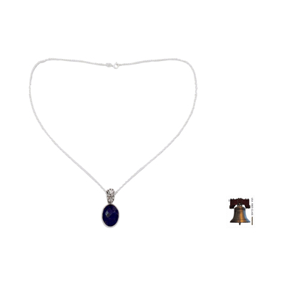 Lapis lazuli pendant necklace, 'Floral Facets' - Artisan Made Silver and Lapis Necklace