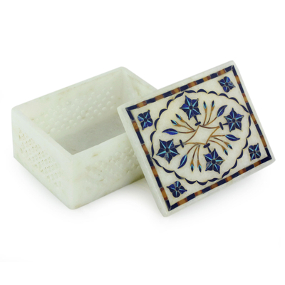 Marble inlay jewelry box, 'Cosmic Charm' - Hand Crafted Marble Inlay Jewelry Box